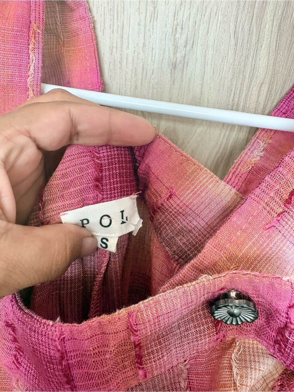 POL Pink and Orange Plaid Linen Blend Jumper Jumpsuit - Picture 5 of 5